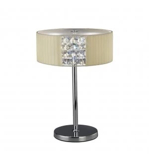 Table Lamp Round with Cream Shade 2 Light Polished Chrome, Crystal