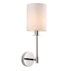 image of Pistoia Shade Wall Lamp, Bright Nickel Plate, Vintage White Fabric