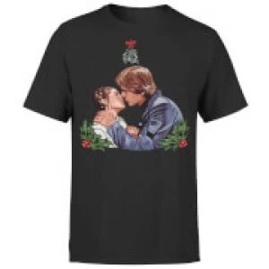 Image of Star Wars Christmas Mistletoe Kiss Black T-Shirt - L - Black