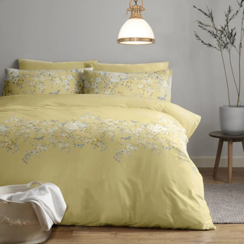 Image of Bellissimo Home Blossom Border Yellow Duvet Cover Set. Easy Care Polycotton Duvet Cover Set