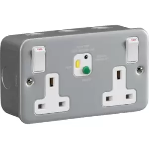 image of 13A 2G DP RCD Switched Socket Powder-Coated Grey - 30mA (Type A) 230V IP20