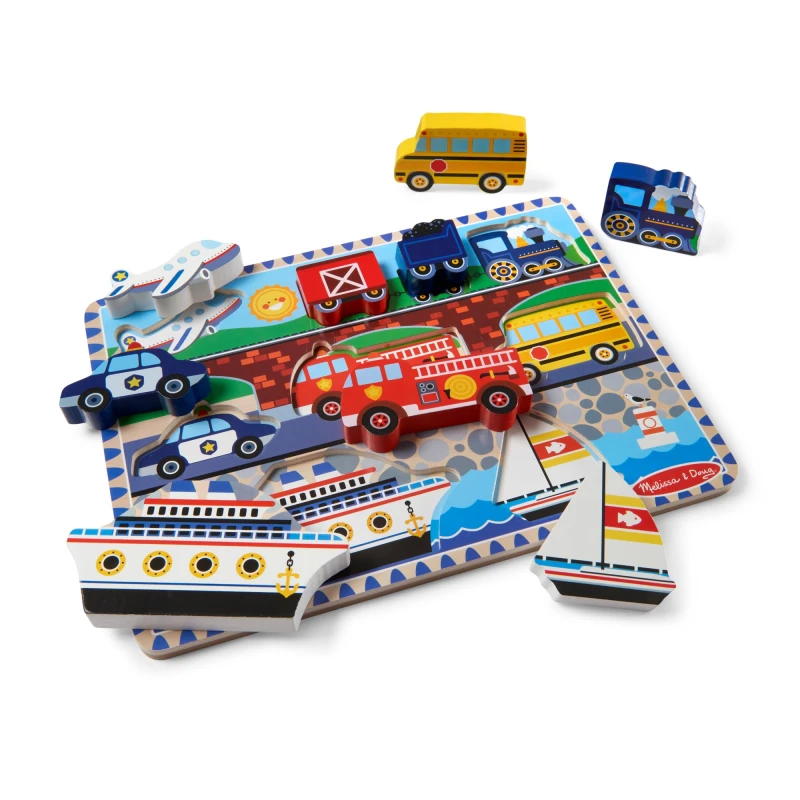 Image of Melissa & Doug Vehicles Chunky Puzzle - Wooden Toy 2+ Gift for Boy or Girl