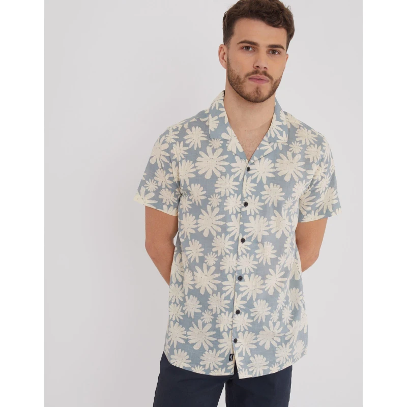Image of Threadbare Mens Northhal Short-Sleeve Patterned Shirt Dusty Blue male Small