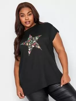 Image of Yours Yours Xmas Star T-Shirt - Black, Size 18, Women