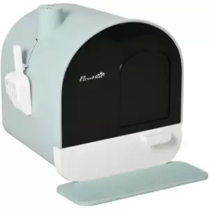 Image of Pawhut - Cat Litter Box Kitten Litter Tray w/ Lid, Scoop. Filter Flap Door - Green