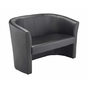 image of TC Office Tub 2 Seater Leather Look Reception Sofa, Black