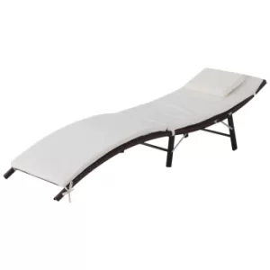 Image of Outsunny Folding Rattan Sun Lounger Outdoor Recliner Chair Garden Furniture w/ Cushion