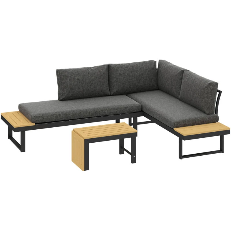 Image of Outsunny Outsunny 4 Seater L Shaped Aluminium Garden Furniture Set with Coffee Table 5063603128750