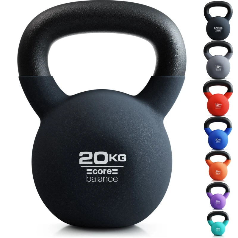 Image of Core Balance Cast Iron Kettlebell Weight Neoprene Coated Home Gym Fitness 4-20kg Black