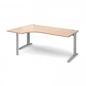 image of TR10 Left Hand Ergonomic Desk 1800mm - Silver Frame Beech Top