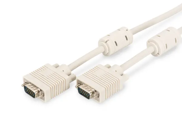 Image of Digitus Digitus VGA Cable VGA 15-pin plug, VGA 15-pin plug 1.80 m Grey AK-310103-018-E screwable, incl. ferrite core VGA cable AK-310103-018-E