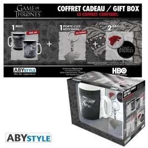 Image of Game Of Thrones - Pck Mug + Keychain + Badges "Stark"