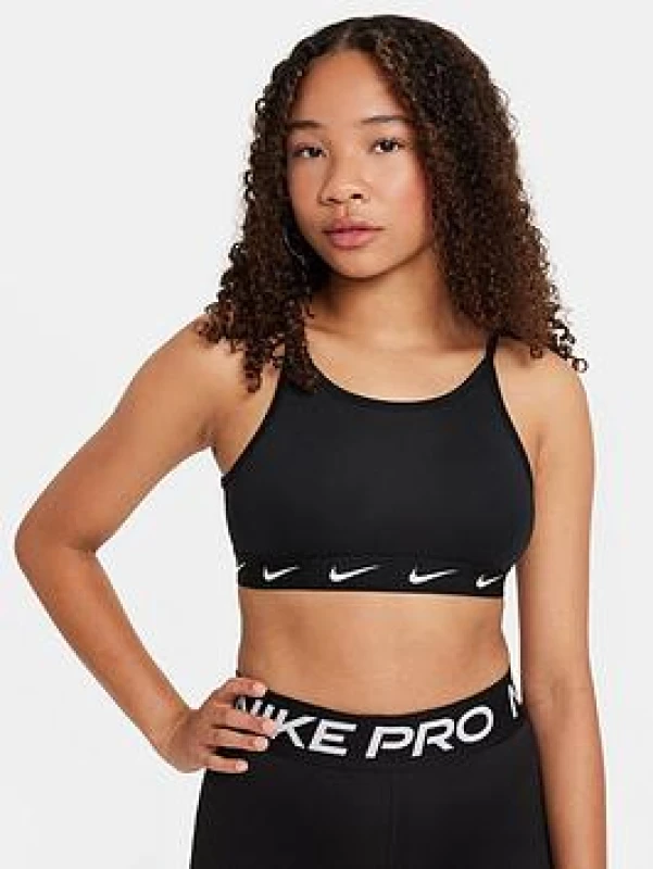 Image of Nike Dri-FIT One Big Kids (Girls') Sports Bra - Black Female 6