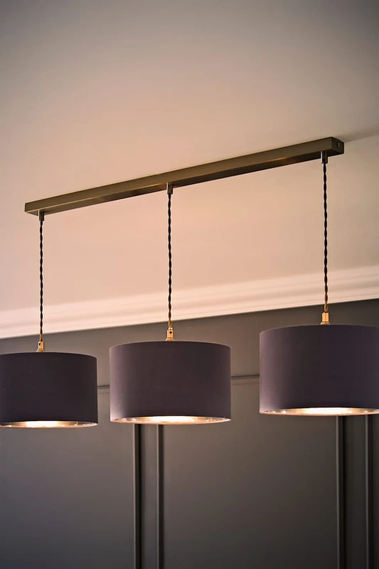Image of ValueLights ValueLights Reni Metallic Drum Shade 3 Drop Bar Brushed Chrome Diner Ceiling Light and Bulbs in Grey Grey One Size Unisex 5059406064135