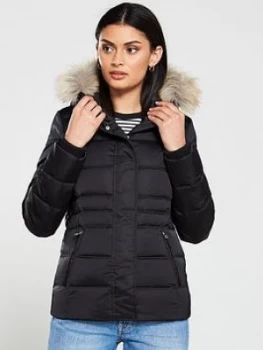 Image of Calvin Klein Jeans Short Down Fitted Padded Jacket - Black, Size XL, Women