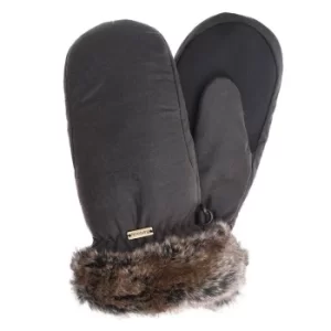 image of Barbour Womens Wax With Fur Trim Mittens Olive Olive Large