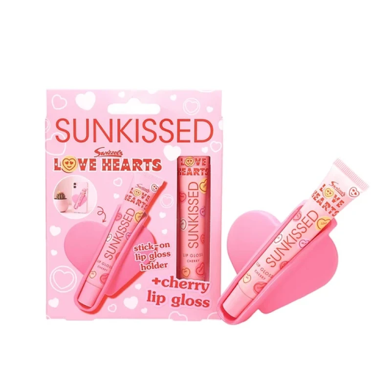 Image of Sunkissed Love Hearts Stick On Lip Gloss Holder & Cherry Lip Gloss 15ml