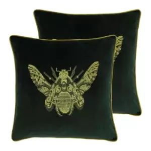 image of Paoletti Cerana Twin Pack Polyester Filled Cushions Emerald