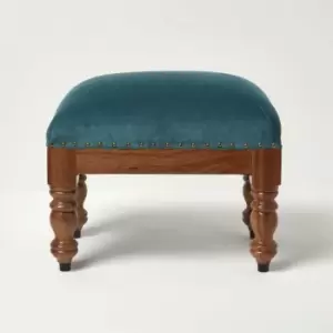 Image of HOMESCAPES Mable Teal Green Velvet Rectangular Footstool - Green