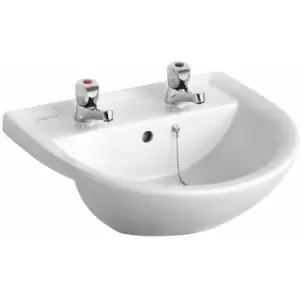 Image of Sandringham 21 Semi-Recessed Basin 500mm Wide with Chain Hole - 2 Tap Hole - Armitage Shanks