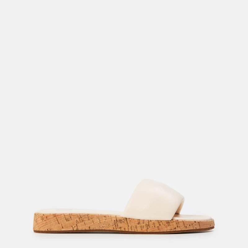 Image of Wheres That From Wheres That From Cream PU Julia Flatform Sliders Cream 4
