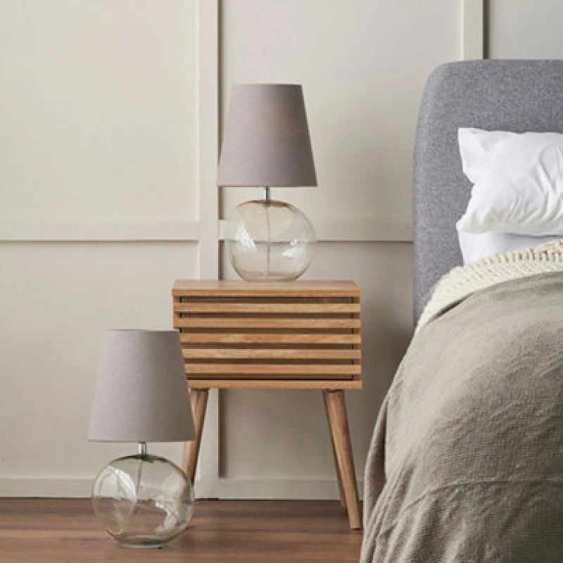 Image of Pacific Lifestyle Set Of 2 Hallie Clear Glass And Grey Shade Table Lamp