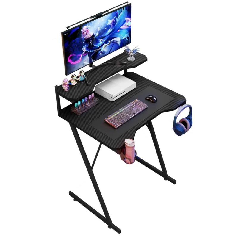 Image of House Of Home Gaming Desk With Monitor Stand Carbon Fibre Top Black 80Cm