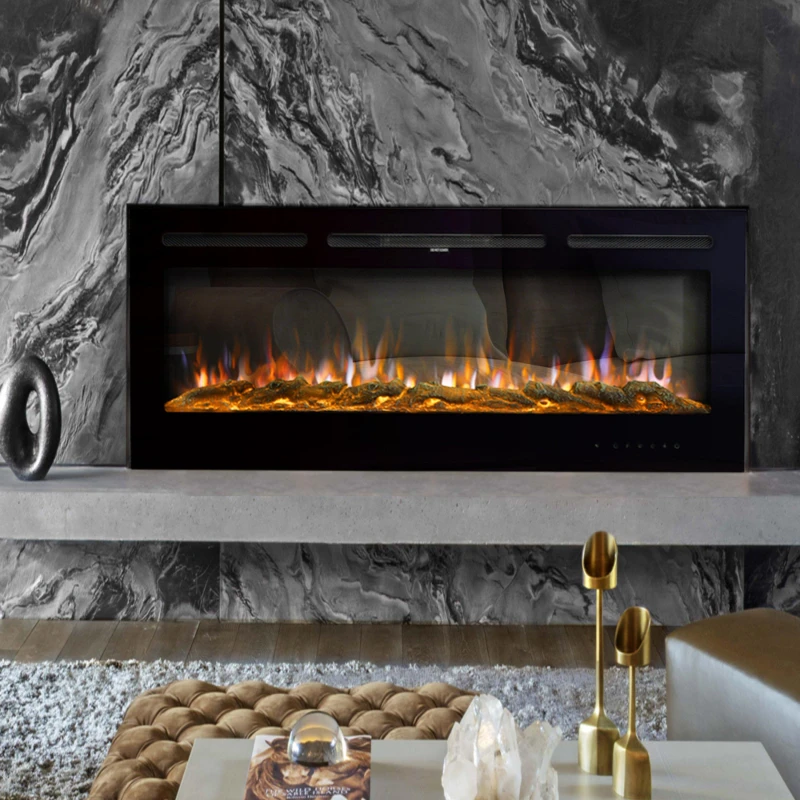 Image of Cottonfy UK 70/80/100" 1800W Electric Recessed Fireplace - Black 80 Inch