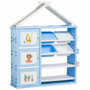 image of Homcom Kids Storage Unit Toy Box Organiser Book Shelf W/ Multiple Storage Space Blue