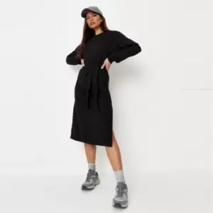 image of Missguided Midi Sweater Dress Tie Belt - Black