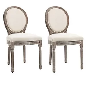 Image of HOMCOM Dining Chair Ivory Rubber Wood, Linen Fabric 835-114V70