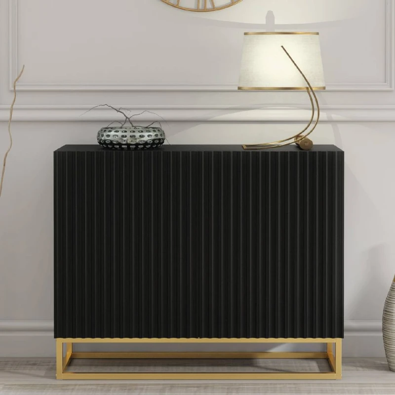 Image of Creative Furniture Ripple Sideboard 100cm - Black with Fluted Doors Black Unisex