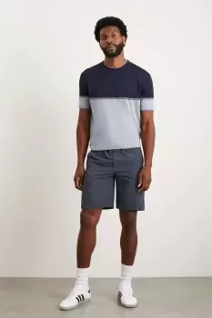 image of Mens Slim Fit Navy Textured Linen Blend Shorts