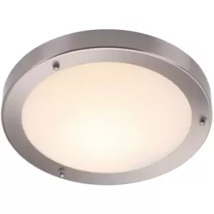 image of Netlighting Portico Bathroom Flush Ceiling Light Frosted Glass, Satin Nickel IP4