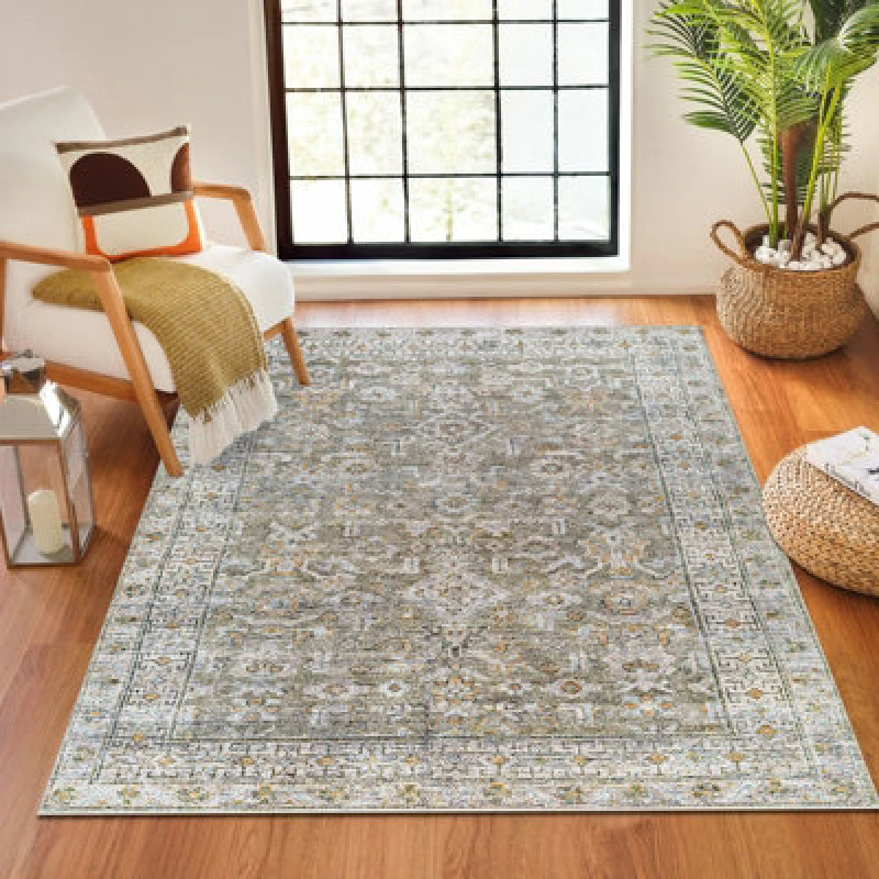 Image of Becki Owens X Livabliss Machine Washable Oriental Boho Khaki/light Silver Darling Area Rug 160 X 213cm - Ideal For Living Room