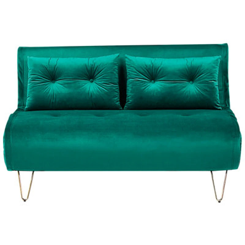 Image of Beliani Sofa Bed 2 Seater Vestfold Velvet Dark Green