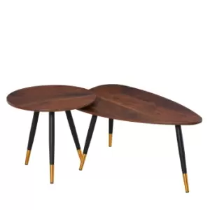 Image of HOMCOM Nest of Tables Set of 2 Nesting Coffees End Tables Vintage Decor Side Table Triangle Occasional Stand Tea Table for Living Room Home and Office