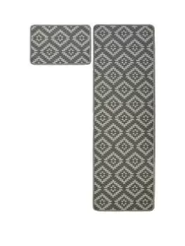 image of Aztec Grey Diamond Runner & Doormat Set 57X150