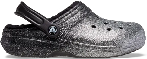 image of Crocs Unisex Classic Glitter Lined Clogs Black / Silver W4/M3