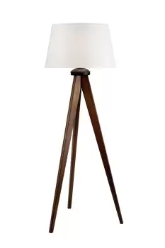 Image of Aida Floor Lamp With Fabric Shade Walnut Oak, 1x E27