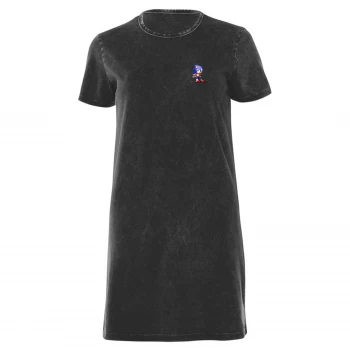 image of Sega Sonic Pixel Womens T-Shirt Dress - Black Acid Wash - XXL - Black Acid Wash