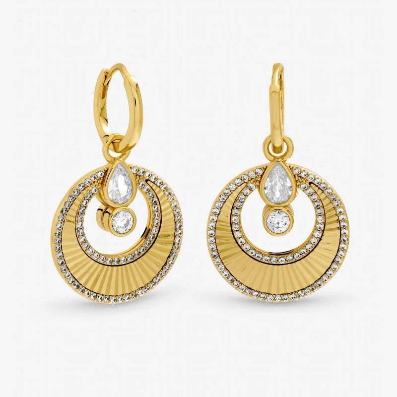 Image of Inicio Two Tone Crystal Disk Huggie Earrings - Gift Pouch Huggie Earrings One Size Silver 41116811000