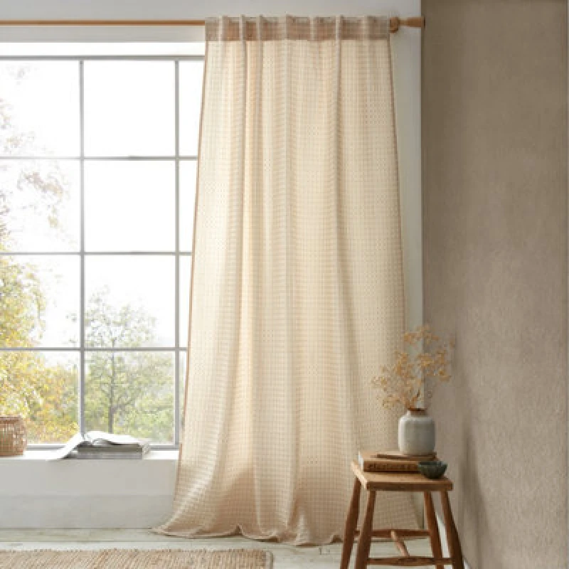 Image of Pineapple Elephant Muscat Waffle Slot Top Ready Made Single Voile Curtain Natural