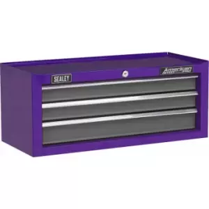 Image of 605 x 260 x 250mm purple 3 Drawer mid-box Tool Chest Lockable Storage Cabinet