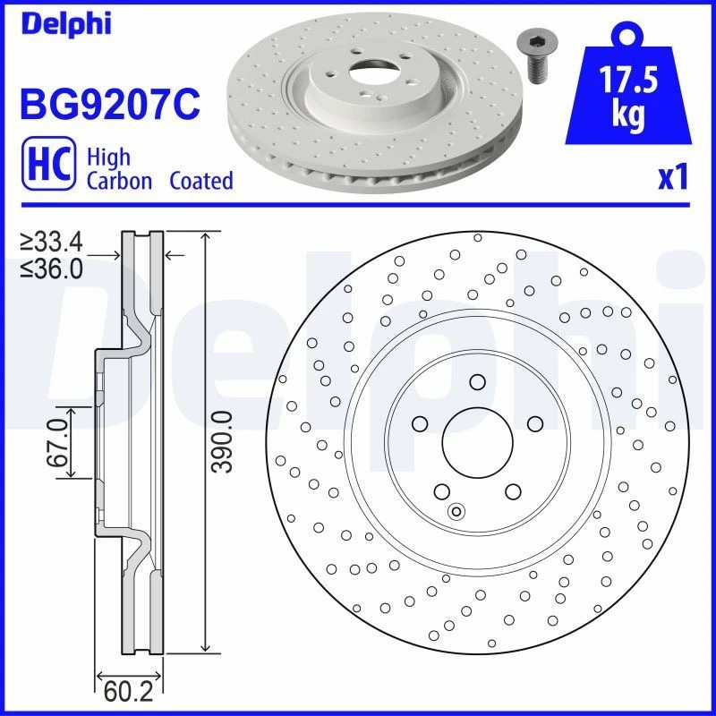 Image of DELPHI Brake disc DELPHI BG9207C
