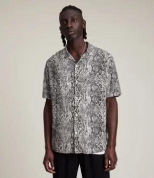 Image of AllSaints Mens Reptilia Shirt, Off White, Size: L