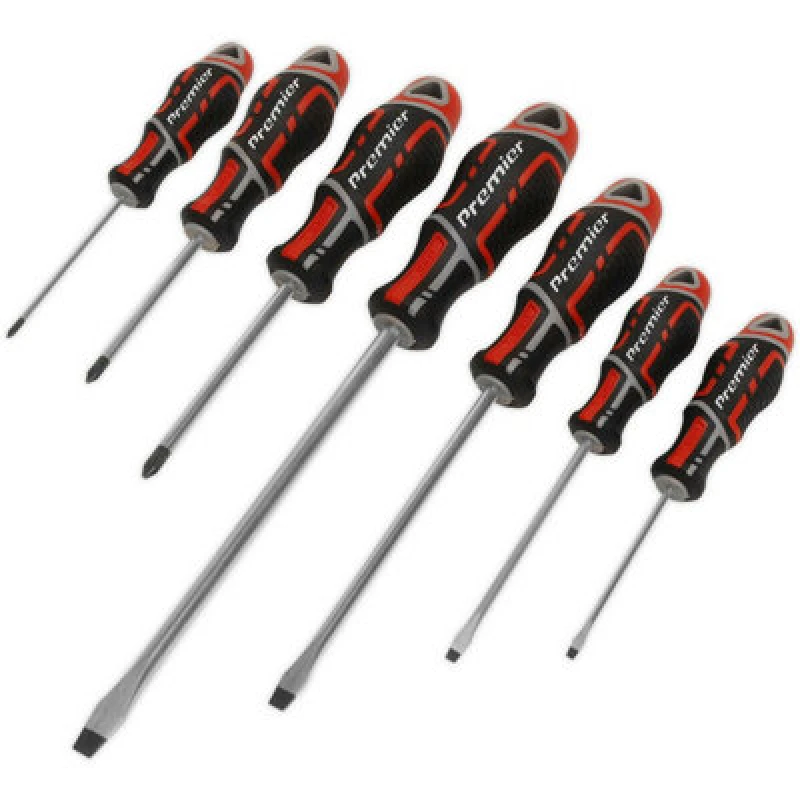 Image of Loops 7 PACK Premium Soft Grip Screwdriver Set - Slotted & POZI Various Sizes RED Multi
