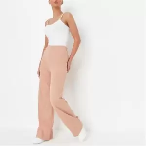 Missguided Rib Wide Leg Trousers - Beige