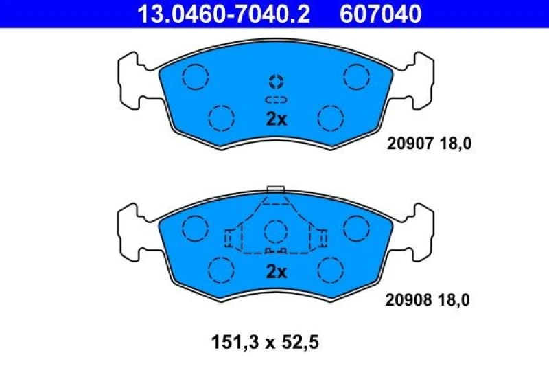Image of ATE 13.0460-7040.2 Brake pad set excl. wear warning contact Brake Pad Set,disc brake (402)