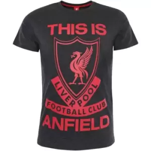 Image of Liverpool FC Mens This Is Anfield T-Shirt (S) (Charcoal/Red)